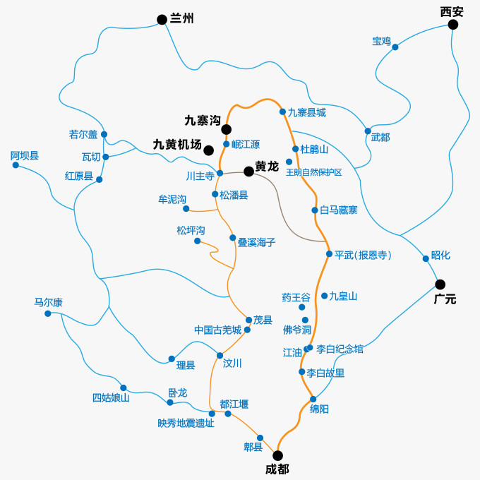 成都到九寨溝的自駕旅行東線與西線